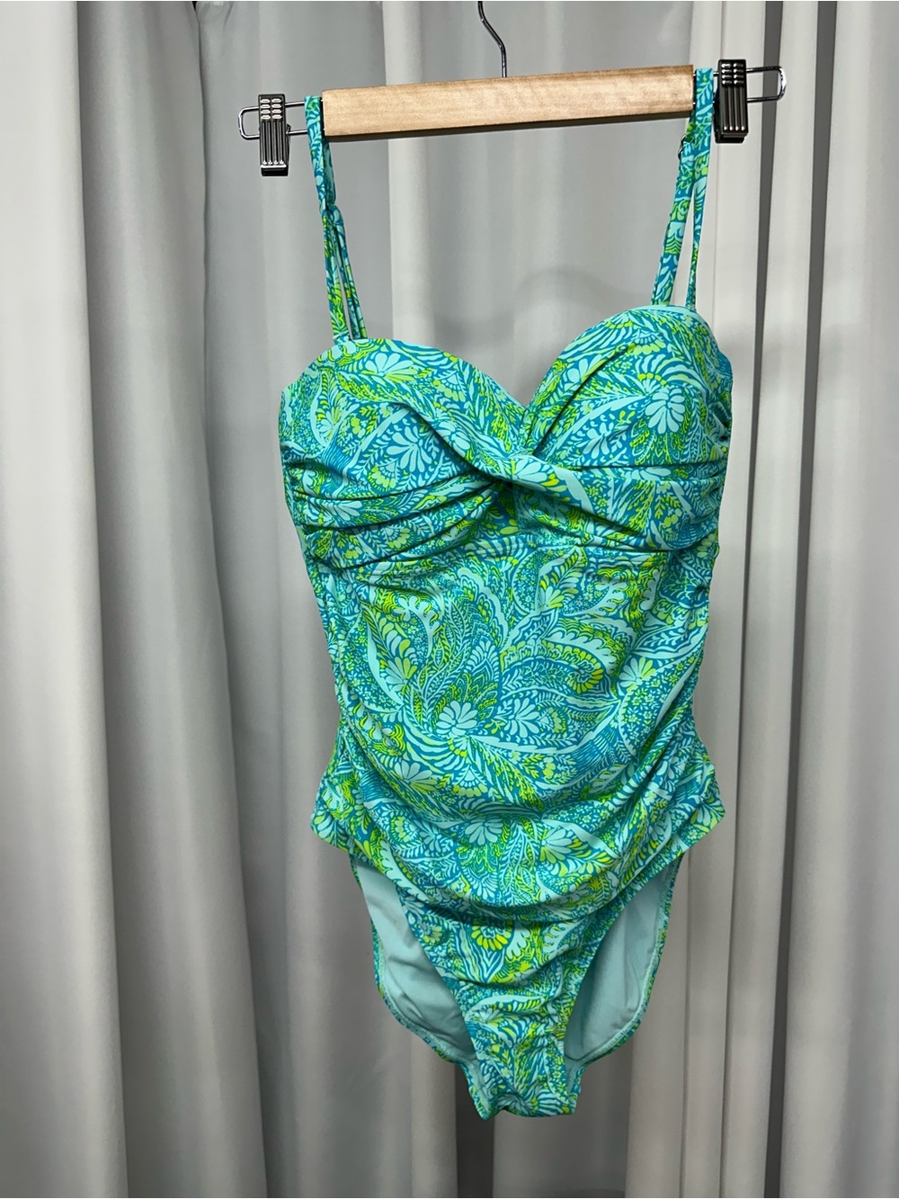 Stella Parker Twist-Front Paisley One-Piece Swimsuit in Aqua-Green large